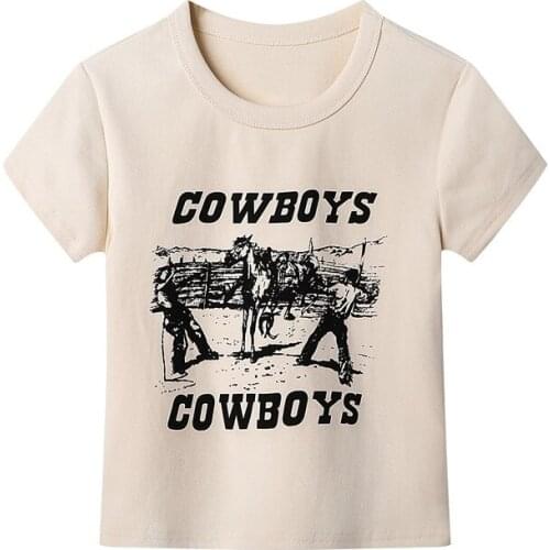 Slim Girls Soft Cotton O Neck Vintage T-shirt 2021 Summer Fashion Ladies Casual Women Western Denim High Waist T-shirt