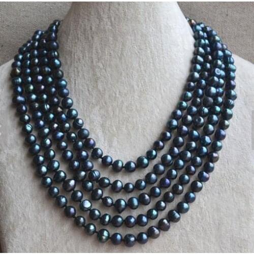 Unique Pearls jewellery Store Long Pearl Necklace 100 inches 8-9mm Black Genuine Freshwater Pearl Necklace Women Gift Fine Jewel