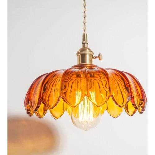 Vintage Stained Glass Flower Pendant Light Fixtures Kitchen Hanging Lights Dining Room Light Nordic Led Penadnt Lamp Home Decor