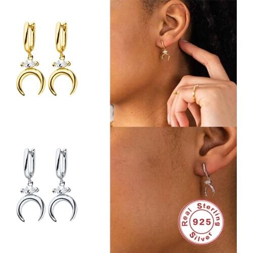Geometric Moon Pendientes Plata 925 Sterling Silver Earrings For Women Earrings Hoops Серьги 2021 Trend Vintage Brincos Aros