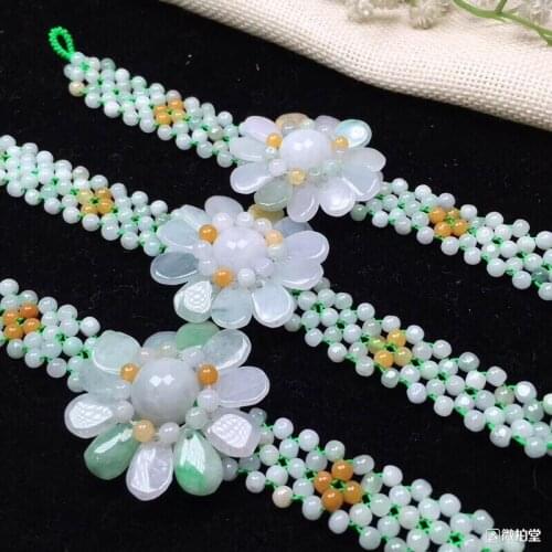 1PC Natural Emerald jade Sunflower Bracelets Jade Beads Charm Jewellery Fashion Hand-Carved Man Woman Luck Amulet