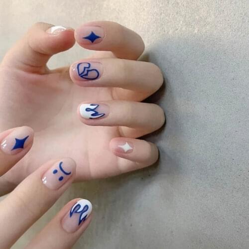 24Pcs Flame French Tips False Nails Artifical Nails Press On Nails Coffin Fake Nails With Glue Nail Supplies For Professionals