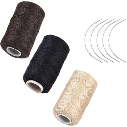 3 Rolls Hair Weaving Thread Cotton Sewing Thread With 5 pcs C curved needle for hair weft,clips in hair