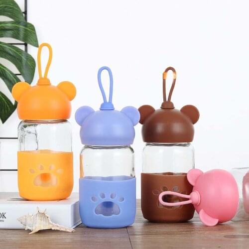 300ML Cute Bear Cup Kids Feeding Cup Baby Drink Water Glass Cup With Silicone Cover Lovely Cup for Children Girl Boy