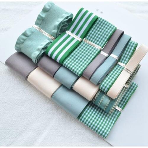 Satin/Grosgrain/Green DIY Ribbon Set Trim Lace Fabric DIY Hairbow Materials Mix Style