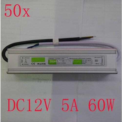 FREE DHL/CDEK,50pcs/lot DC12V 5A LED power driver for 12V LED light,Input 110V~260V,60W IP67 waterproof power supply D-9632