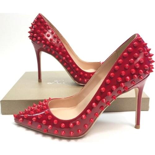 Free shipping fashion sexy lady studded spikes pointy toe heels women stiletto high heels high heels for women 12cm 10cm