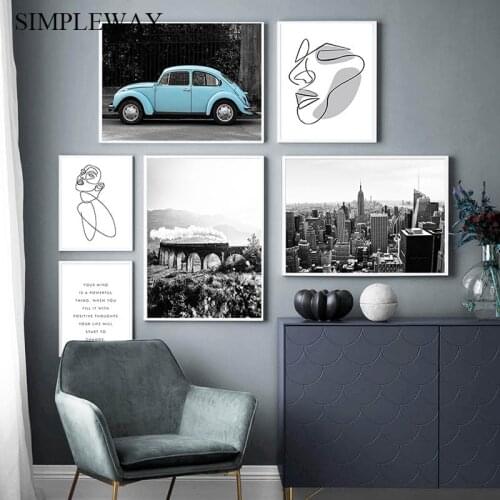 Black White City Landscape Poster Nordic Line Drawing Abstract Print Canvas Wall Art Painting Modern Room Decoration Picture