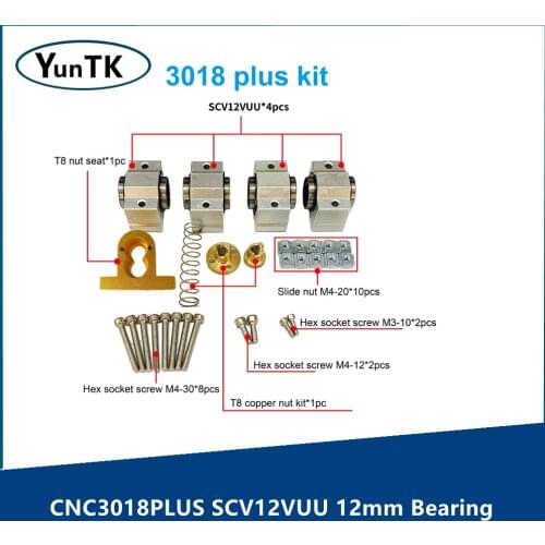 CNC3018PLUS SCV12VUU 12mm Bearing, 10mm for CNC3018 T8, Lead Screw, 4mm Diameter, 12mm for CNC Machine, Xaxis Shaft Upgrade 4.8