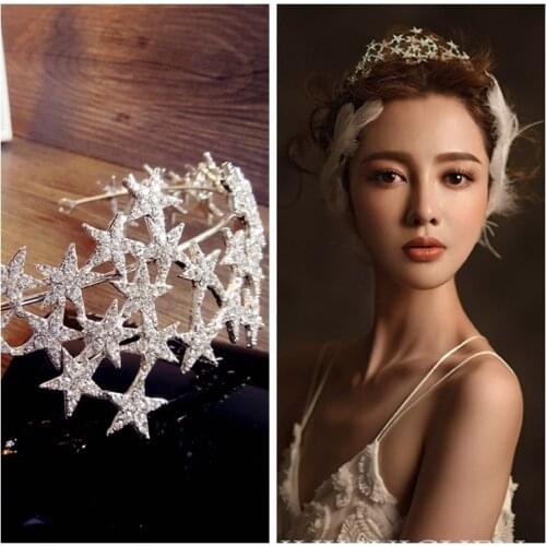 Star Crystal Hairbands Bride Tiaras and Crowns Wedding Crown Rhinestone Wedding Hair Accessories Bridal Headband Tiara De Noiva