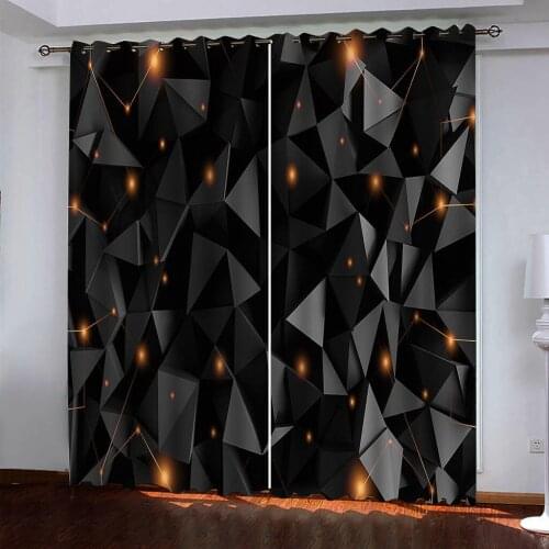 European Curtains Photo Painted 3D Curtain Living room black geometry curtains 3D Curtain Printing Blockout Polyester