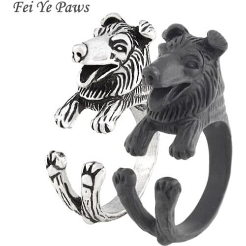 Fei Ye Paws Vintage Rough Collie Dog Ring Anel Boho Border Collie Rings For Women Men Jewelry Best Friend Australian Shepherd