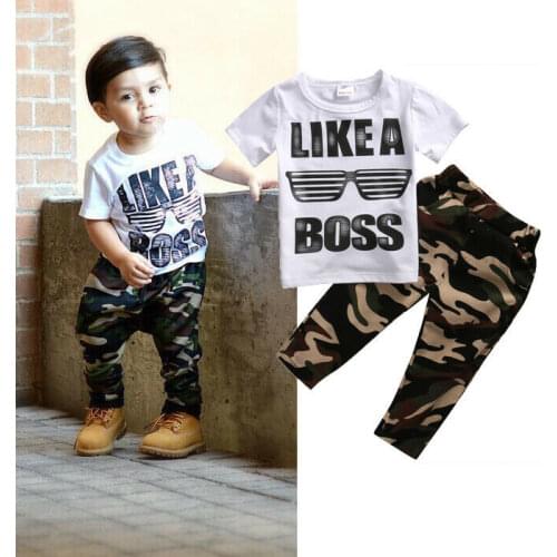 Newborn Toddler Infantil Kids Baby Boys Casual Outfits Boss Letter Print T shirt Tops Camouflage Pants Legging 2pcs Clothes New
