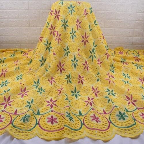 Zhenguiru Hot Yellow African Lace Fabric 5 Yards Swiss Voile Lace In Switzerland Punch Cotton Nigerin Dry Lace Fabric A1794