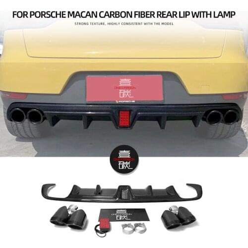 Rear Disffuser Bumper Lip For Porsche Macan Modification Carbon fiber rear lip with lamp