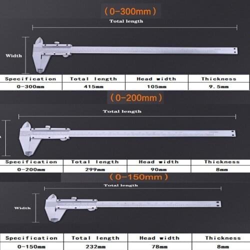 Non-Slip Vernier Caliper 150/200/300mm High Carbon Steel Vernier Caliper Measurement Micrometer Measuring Instrument