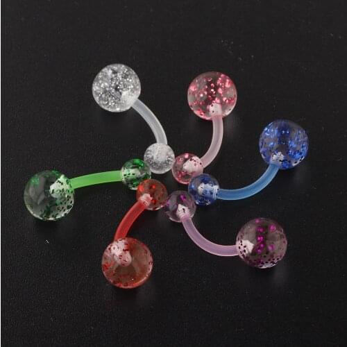 JUNLOWPY 14g Flexible Bioplast Acrylic Belly Button Rings Ear Piercing Glitter Navel Barbell Tragus Earrings Body Jewelry 1/6pcs