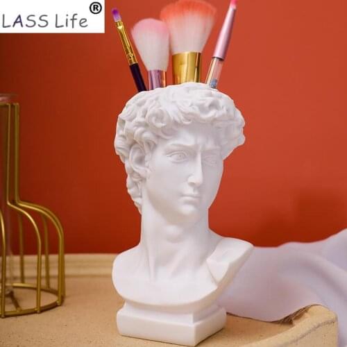 Creative Pen Holder Resin David Sculpture Portrait Statue Makeup Brush Storage Box Flowerpot Vase Art Craft Garden Home Decor