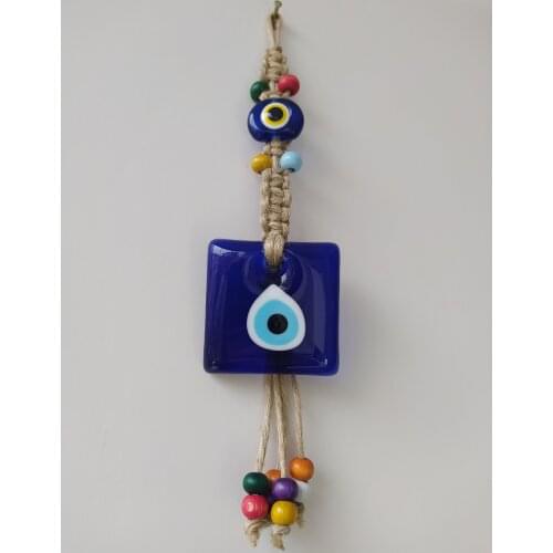 Square Evil Eye 6 cm Glass Bead Pendant Charm Turkish Handmade Amulet Wall Hanging Talisman Boho Home Decor Made in Turkey