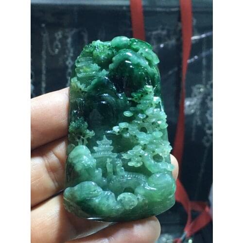 Natural Myanmar jade A HandCarved landscape jadeite jade emperor green jade pendant jade necklace pendants jewelry necklaces men