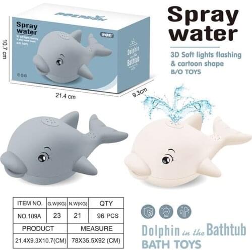 New Baby Bath Toy Shower Bathing Water Spray Toy Cartoon Dolphin Electric Induction Sprinkler Music Colorful Light Water Toy
