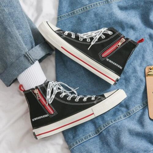 2021 Sapatos Masculinos New Couple Casual Zipper Sneakers Trend High-top Men/women Breathable Canvas Shoes Zapatos De Pareja