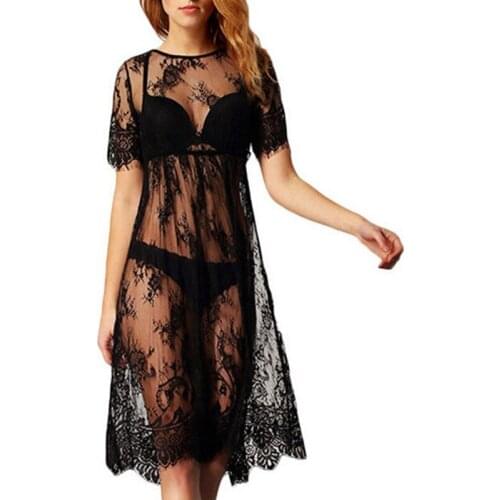 2021 New Women Sexy Round Neck Lace Lingerie Sleepwear Dress Underwear Babydoll Nightgown Black White nightdress chemise de nui