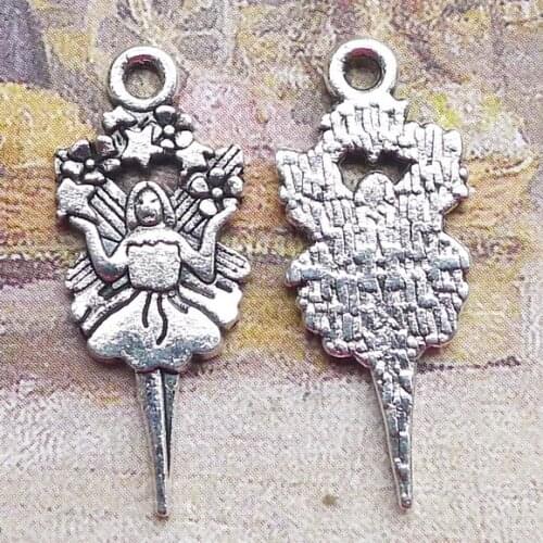 Newest 20Pieces 11*27mm Mixed Alloy Antique Silver Color Fairy Charms ELegant Necklace Pendant Accessory For DIY Jewelry Making