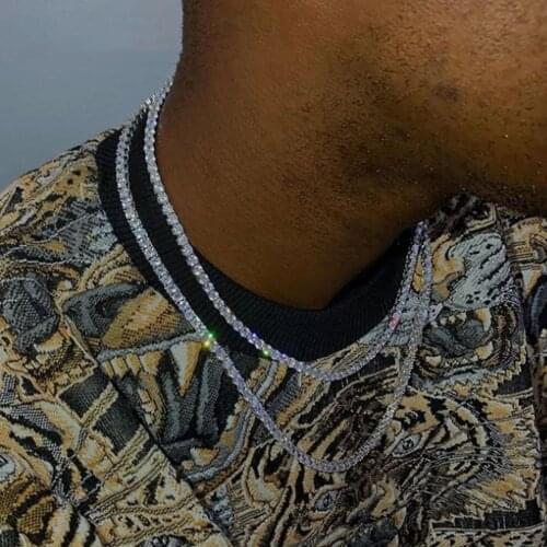1 Row Rhinestone Men Hip Hop Necklace Rapper Choker Chain Puck Iced Out Tennis Chain Necklace Bling Crystal for Women