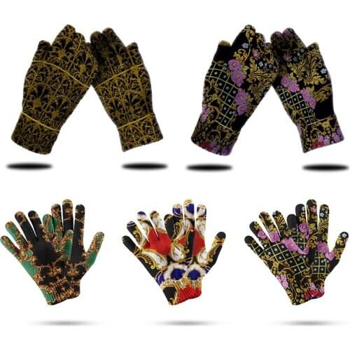 New Fashion Noble Royal Golden Gloves 3D Printed Touch Screen Elegant Garden Outdoor Ride Knit Gloves Mittens Male Sports Gloves