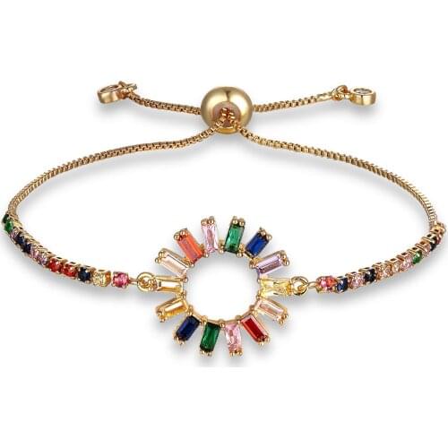 Bohemian Zircons Adjustable Bracelet Bangle Brilliant CZ Gold Color Rhinestone Charm Chain Link Bracelet Womens Jewelry Gift