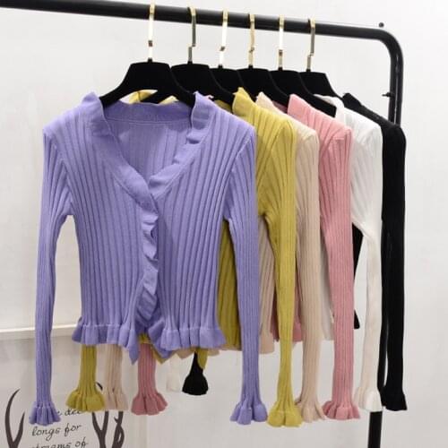 Spring Summer Women Ruffles Sweaters Cardigans Lady Knitting Thin Sweet Cardigan Outwear Crop Top for Female
