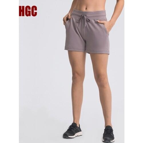 Casual Shorts Women 2021 New Gym Biker With 2 Side Pocket Fitness Yoga Pantalones Waist Drawstring Loose Running Active HGC