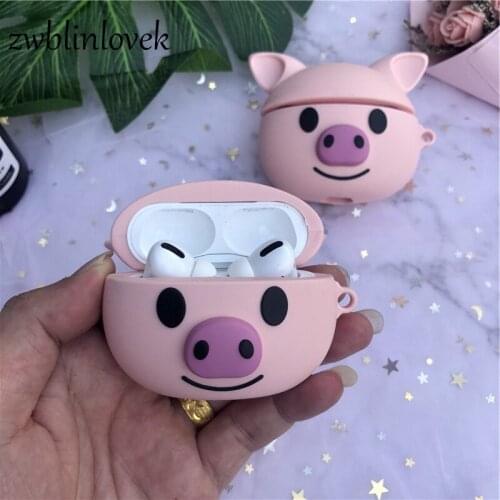 3D Cartoon Cute Pink Pig Keychain Silicone Case For Airpods 1 2 3 Wireless bluetooth Earpods Case Cover Keyring