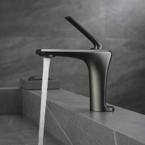 Basin Faucet Mixer Gun Gray Brass Sink Mixer Tap Hot and Cold Single Hole Bathroom Faucet Basin Crane Taps Wash Basin Torneira