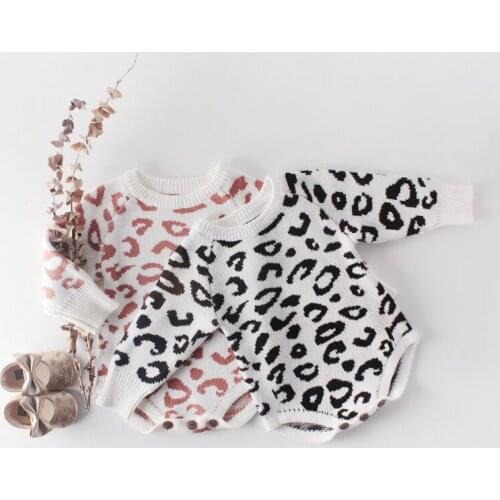 Newborn Baby Knitted Clothes Girls Fall Winter Rompers Leopard Print Jumpsuit Infants Birthday Party Bodysuits Photo Props 3-18M