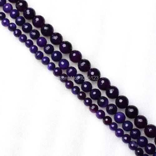 High Quality 8,10,12mm Deep Purple Natural Agates Stone Faceted Round Gem Loose Beads 38cm DIY Creative Jewellery Making wj201