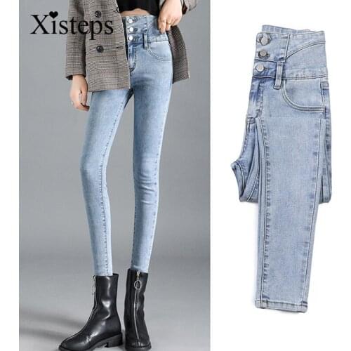 Xisteps 2020 New High Waist Jeans Elastic Tight Jeans Women Pants Autumn Skinny Pants Legging Plus Size Pencil Jeans Pantalon