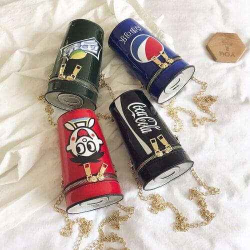 Funny Drink Bottle Cylinder Shaped Bag Shoulder Bags Messenger For Women PU Chain Crossbody Bags Ladies Bucket Handbags Purses
