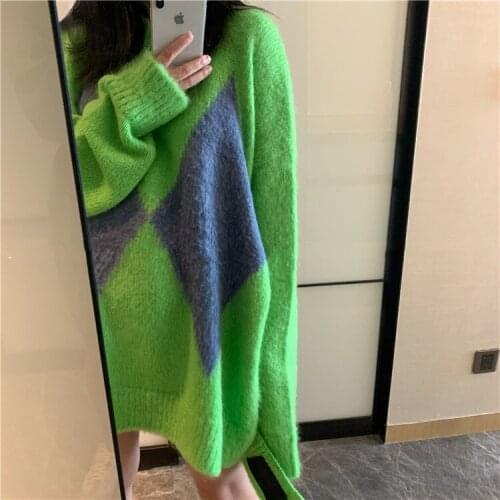 Women Pullovers Winter Jumpers Knitwear green & black Vintage Elegant Sweater dress pink Clothes roupas feminina vestidos