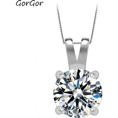 GorGor Pendants Women 925 Sterling Pattern Mosaic White or Blue Zircon Simplicity Classic Temperament Wedding Jewelry A264