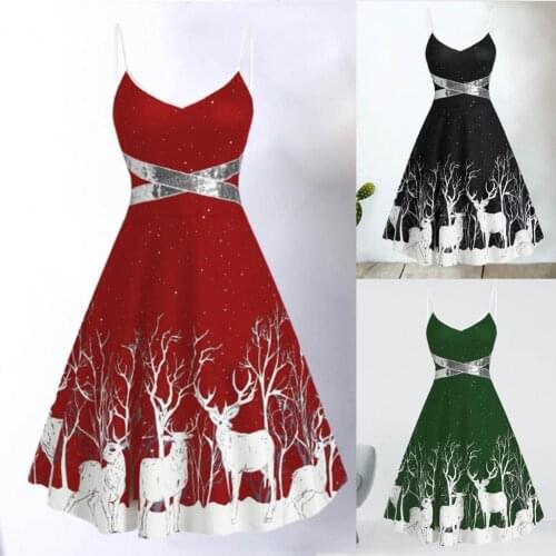 Women Dress Adjustable Comfortable to Wear Elk Print Spaghetti Straps Sleeveless Dress for Christmas 2021 Summer Female Clothes