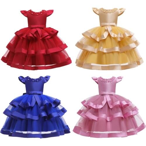 0-8Year Kids Elegant Pearl Cake Princess Dress Girls Dresses For Wedding Evening Party Embroidery Flower Girl Dress Girl Clothes