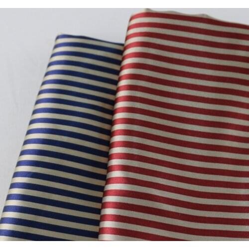 Deep blue red striped diy material soft polyester satin fabrics linings