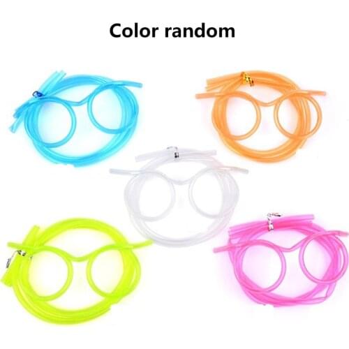 1pcs Creative Fun Glasses Straw Crazy Art Straw Party Funny Durable Material Straw Plastic Drinking Straw Random Color