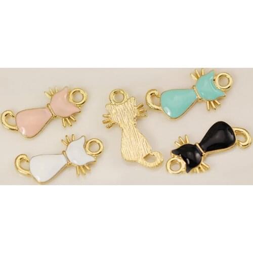 10pcs RUIDAY Cute Cat Floating Enamel Charms Alloy Pendant For Necklaces/bracelets DIY Female Fashion Jewelry Accessories