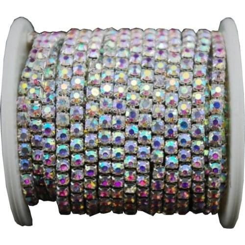 10 Yards Crystal AB Rhinestone Close Silver Chain SS6 to SS18 intensive diy wedding dress accessories