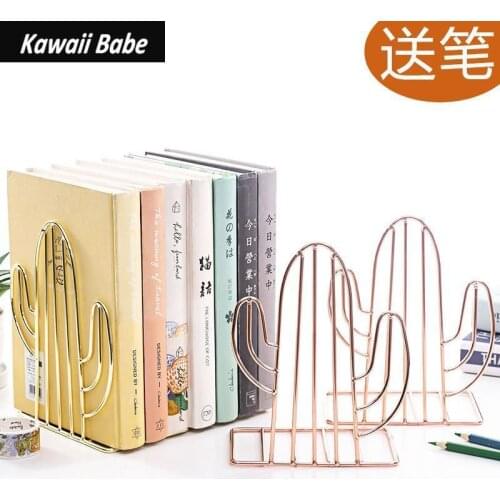 2PCS/Pair Creative Cactus Shaped Metal Bookends Book Support Stand Desk Organizer Storage Holder Shelf