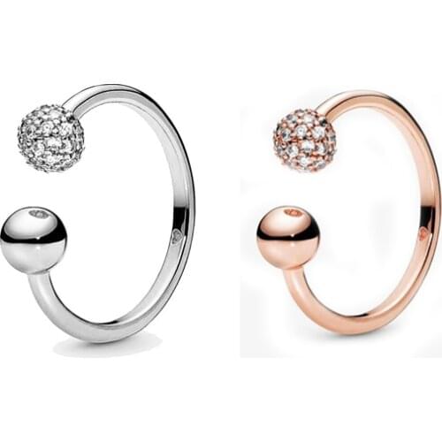 2021 New Free shipping Authentic 925 Sterling Silver Polished Pave Bead Open Rings For Women European Original DIY Jewelry