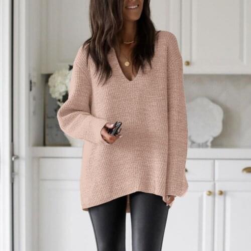 2021 Autumn Winter Womens Knitwear Sweaters Sexy V-Neck Minimalist Tops Korean Irregular Hem Knitted Casual Sweater Pullovers